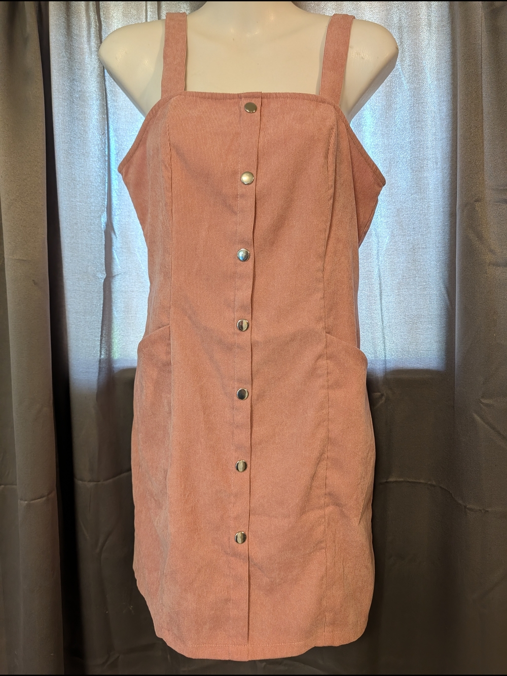 ROMWE Dusty Rose Corduroy Button-Front Mini Dress